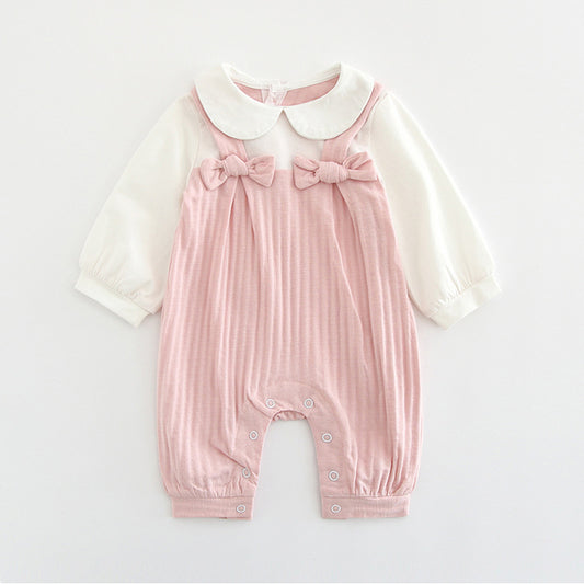 Bow Collar Baby Romper in Pink – Cute Cotton Design for Your Little One