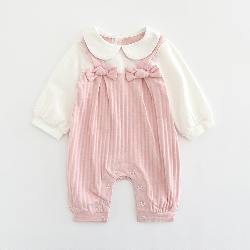 Bow Collar Baby Romper in Pink – Cute Cotton Design for Your Little One