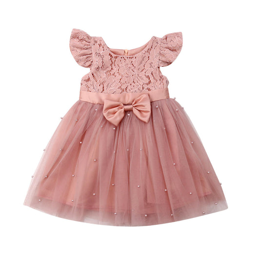 Baby Girl Party Dress - Lace Tulle Flutter Sleeves with Bow