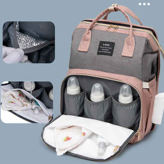Mummy Baby Crib Backpack – Large Capacity Nappy Bag with USB Port & Cot Feature