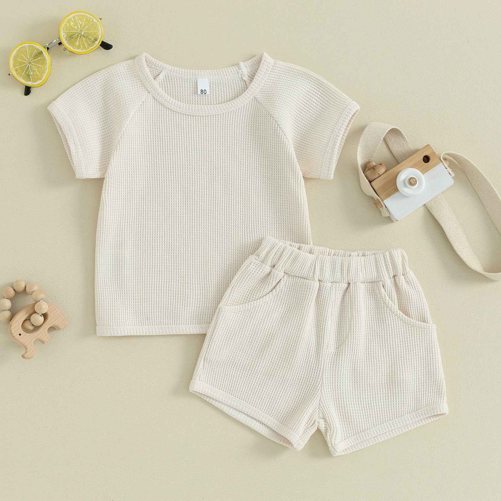 Waffle Knit Baby Outfit Set – 2-Piece Short Sleeve Top & Shorts