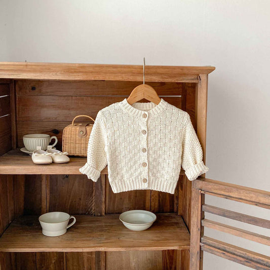 Textured Knit Baby Cardigan – Natural Cream Cotton