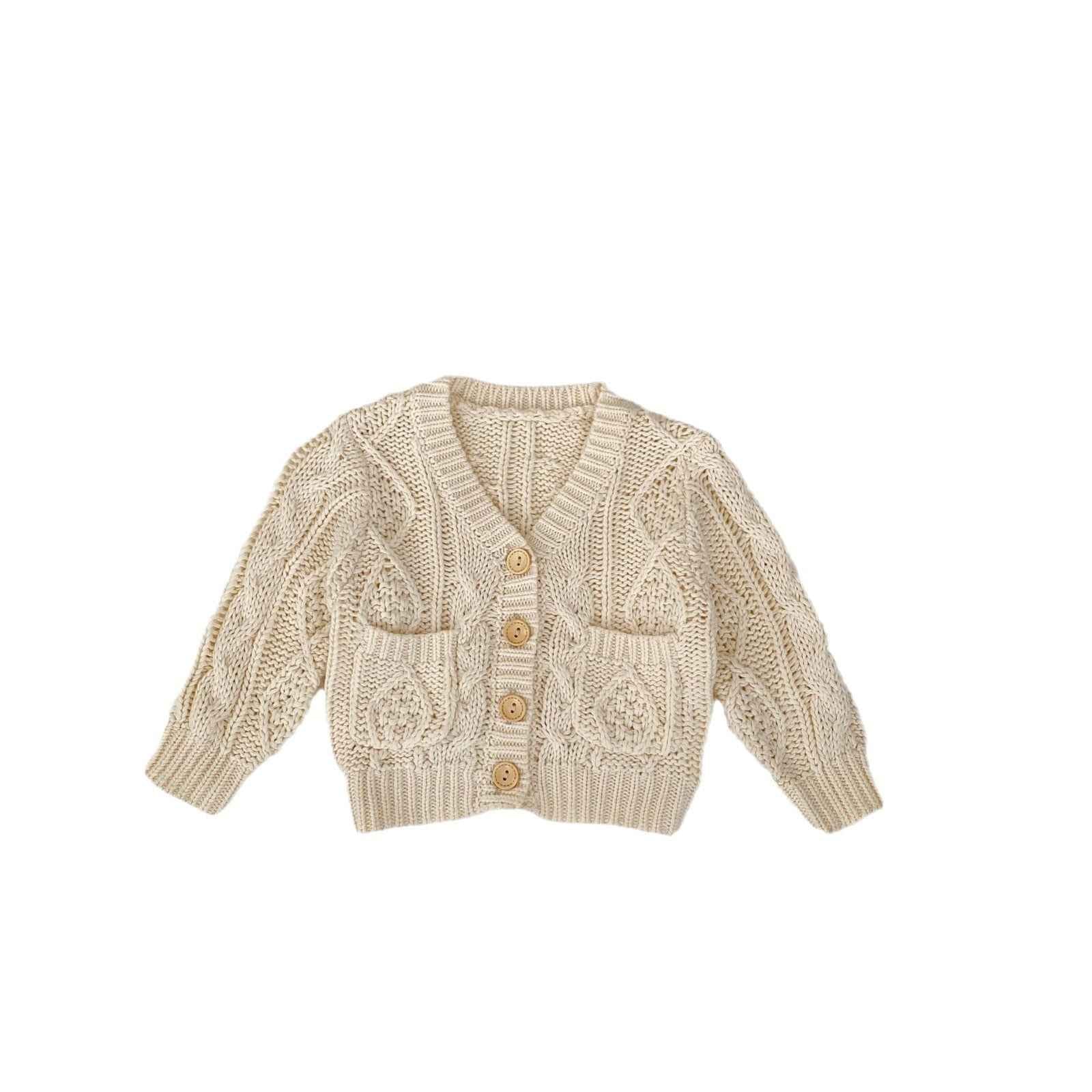 Textured Knit Baby Cardigan – Natural Cream Cotton