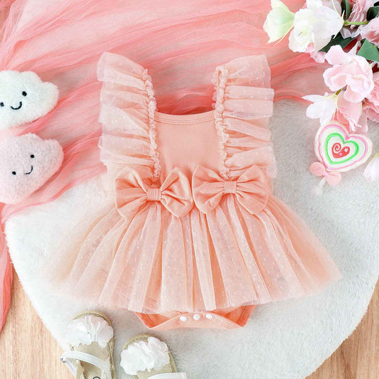 Tulle Bow Baby Dress Romper – Princess Skirt Bodysuit