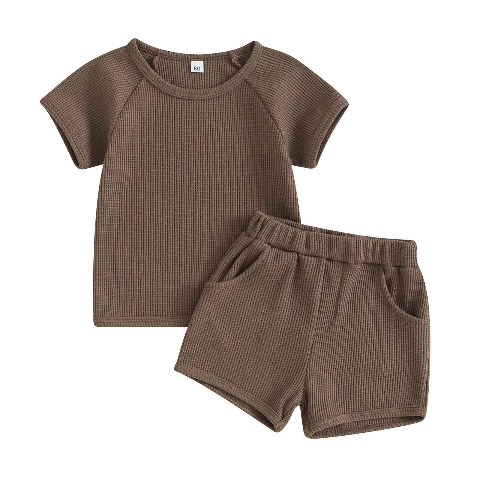 Waffle Knit Baby Outfit Set – 2-Piece Short Sleeve Top & Shorts