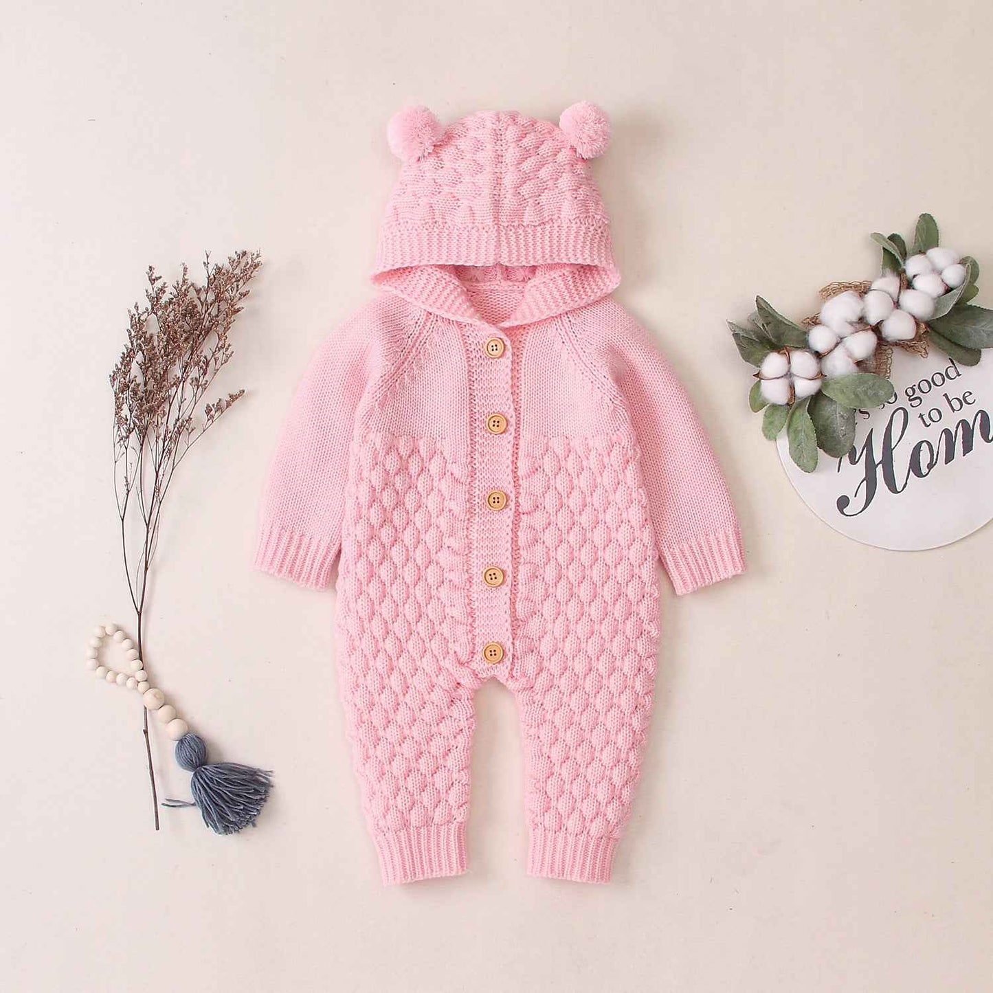 Chunky Knit Baby Jumpsuit – Hooded Bear Ear Romper