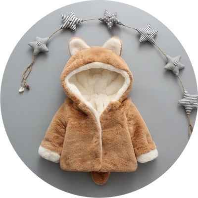Snuggly Baby Plush Coat with Ears & Tail – Warm Winter Jacket
