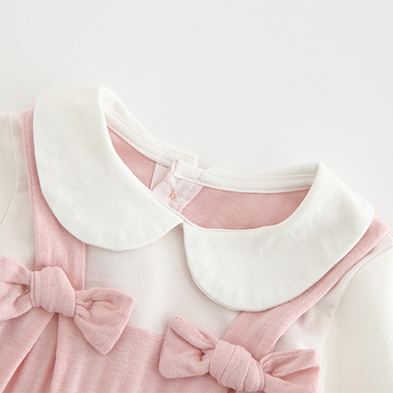 Bow Collar Baby Romper in Pink – Cute Cotton Design for Your Little One