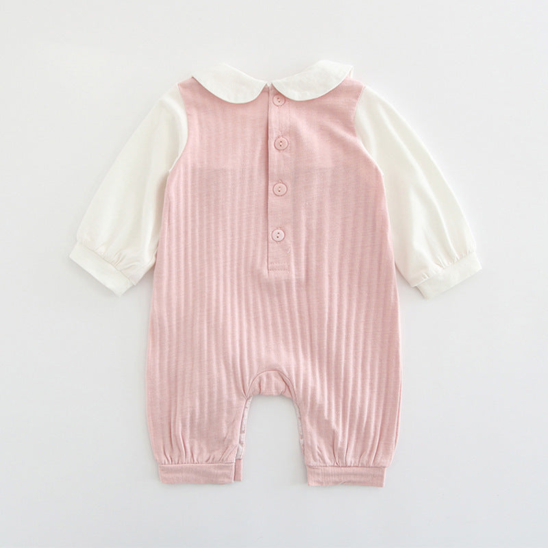 Bow Collar Baby Romper in Pink – Cute Cotton Design for Your Little One