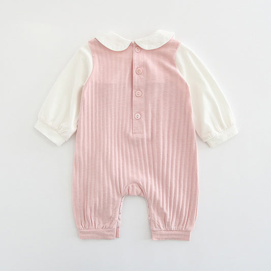 Bow Collar Baby Romper in Pink – Cute Cotton Design for Your Little One