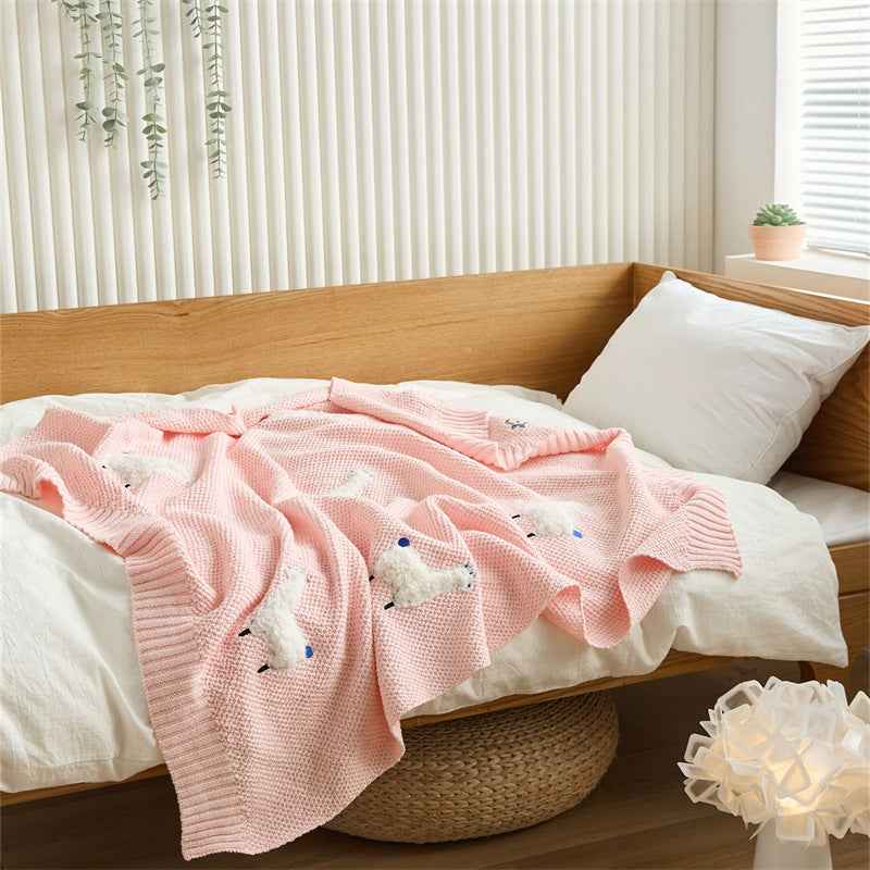 Embroidered Animal Knit Baby Blanket – Soft 3D Detail (75×100cm)