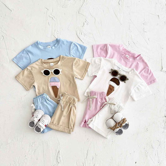 Ice Cream Patch Baby Outfit Set – 2-Piece Short Sleeve Top & Shorts