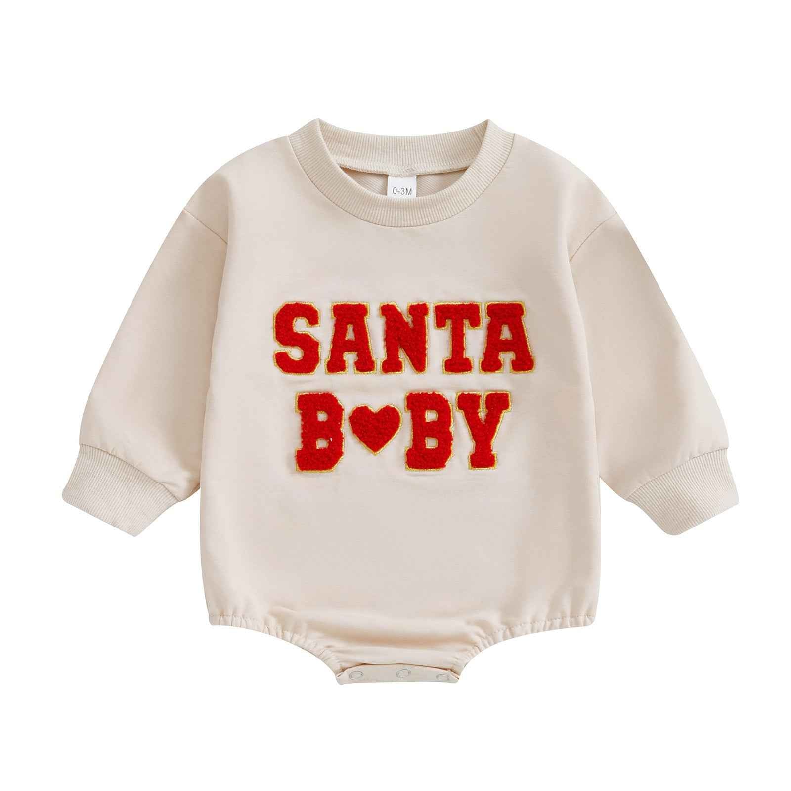 Santa Baby Fleece Baby Bodysuit – Festive Holiday Romper (Beige & Red)
