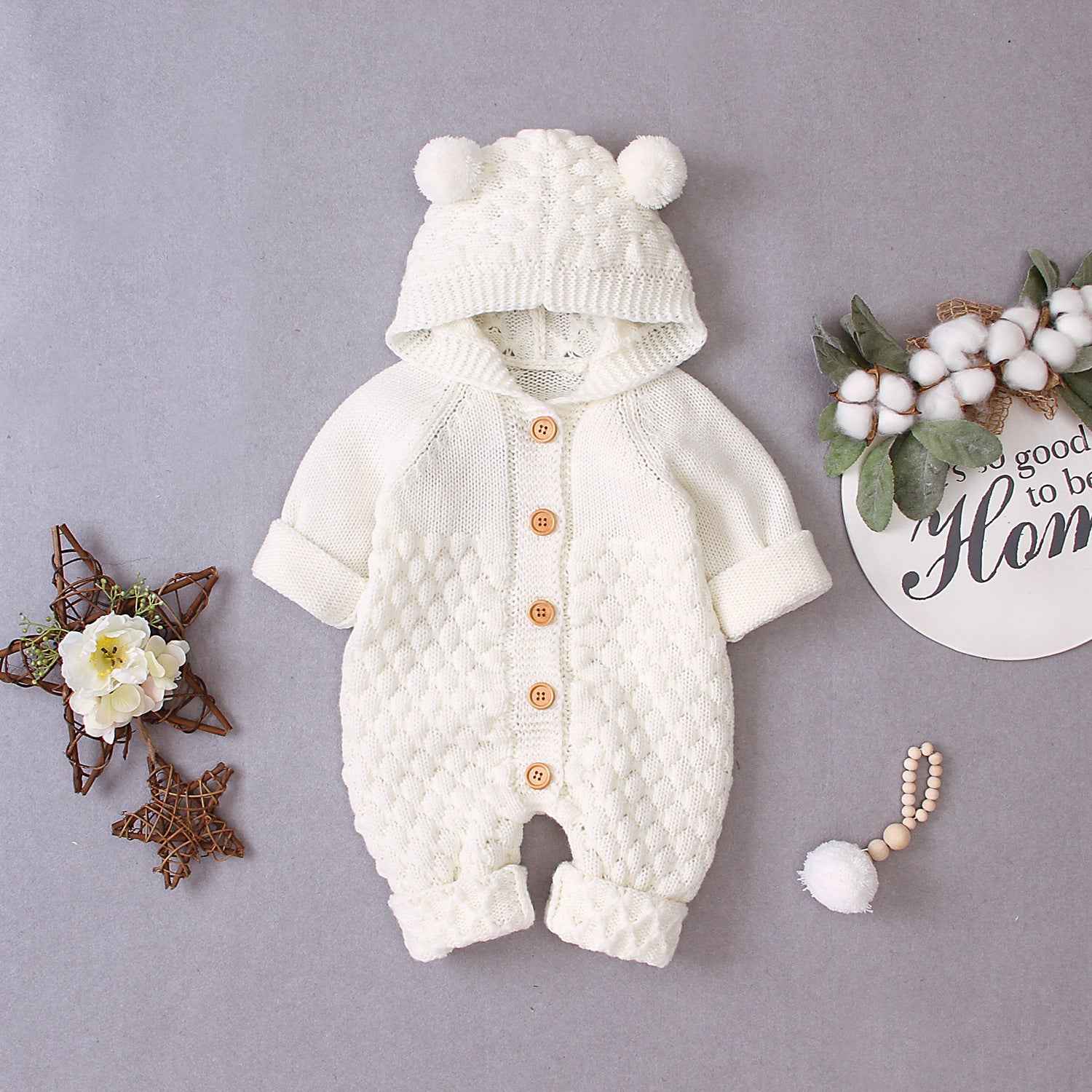 Chunky Knit Baby Jumpsuit – Hooded Bear Ear Romper
