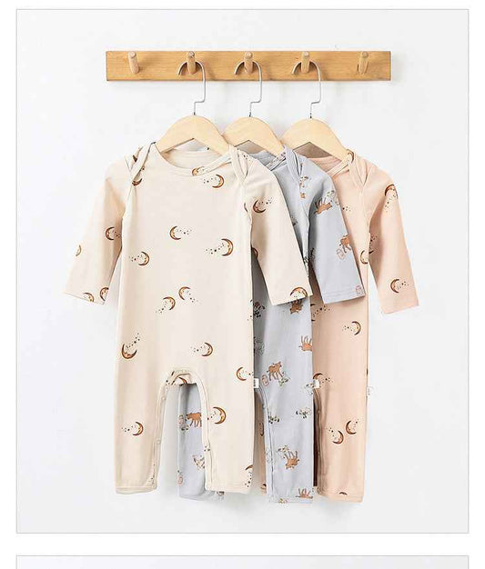 Cotton Long Sleeve Baby Romper – Moon & Dinosaur Print