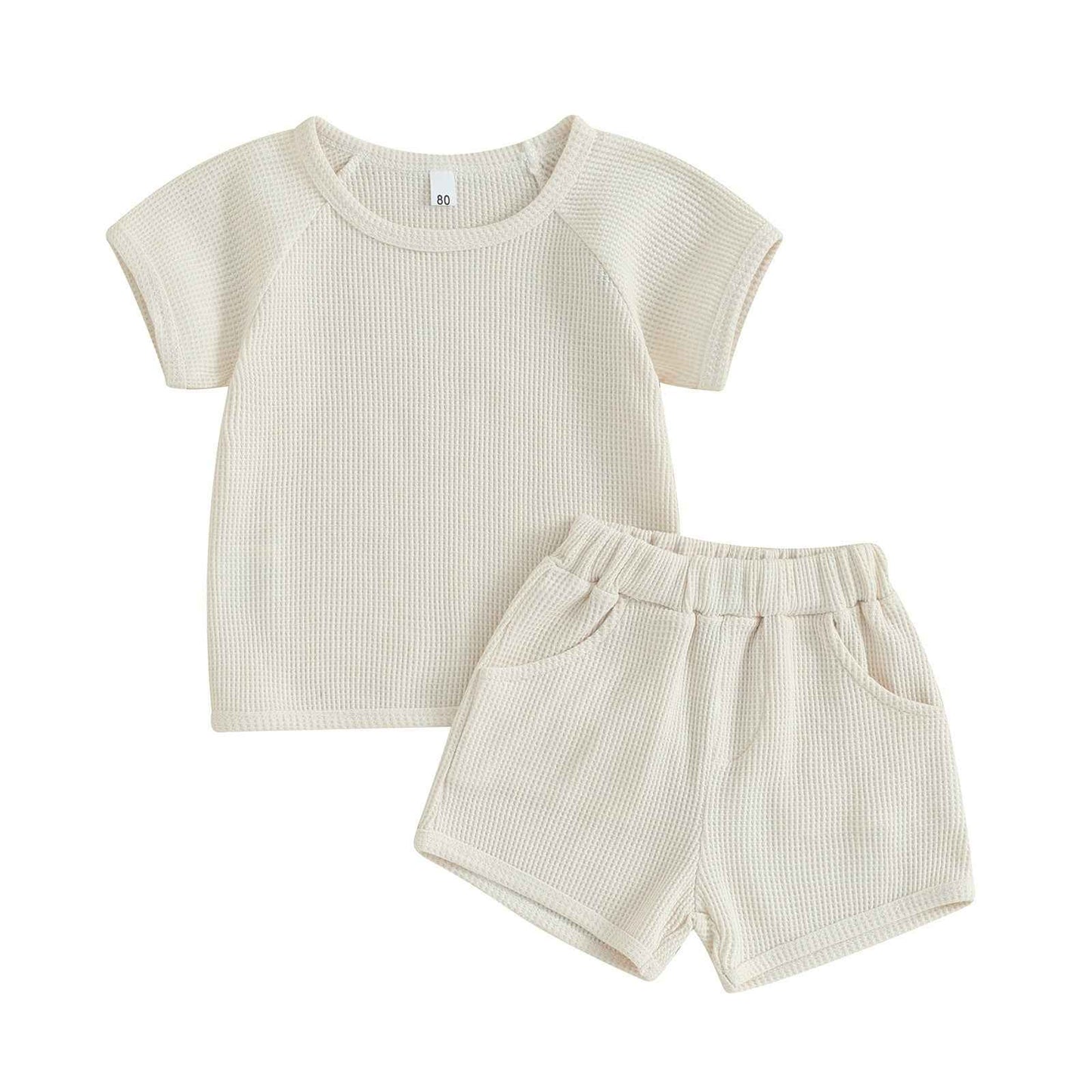 Waffle Knit Baby Outfit Set – 2-Piece Short Sleeve Top & Shorts