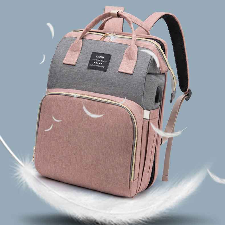 Mummy Baby Crib Backpack – Large Capacity Nappy Bag with USB Port & Cot Feature