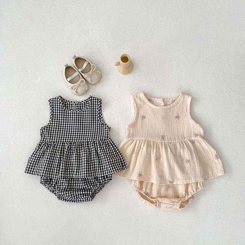 Girls' Embroidered Plaid Baby Skirt Set – Two Piece