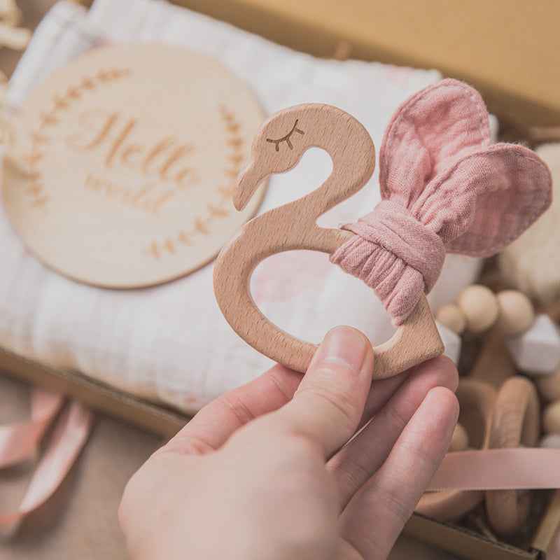 Newborn Baby Shower Gift Set – Natural Teether & Soft Accessories (6-Piece)