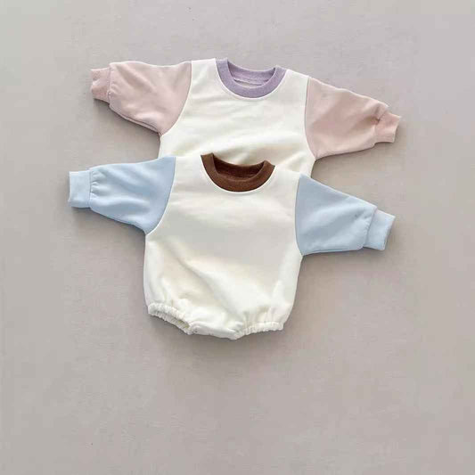 Baby Cozy Colourblock Romper – Long Sleeve Soft Outwear