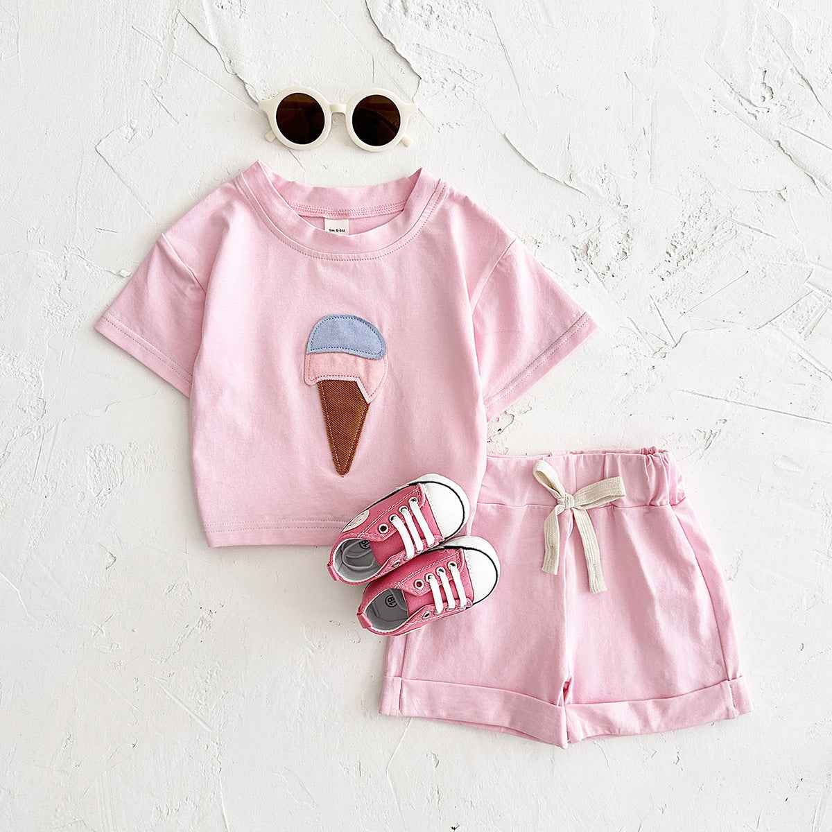 Ice Cream Patch Baby Outfit Set – 2-Piece Short Sleeve Top & Shorts