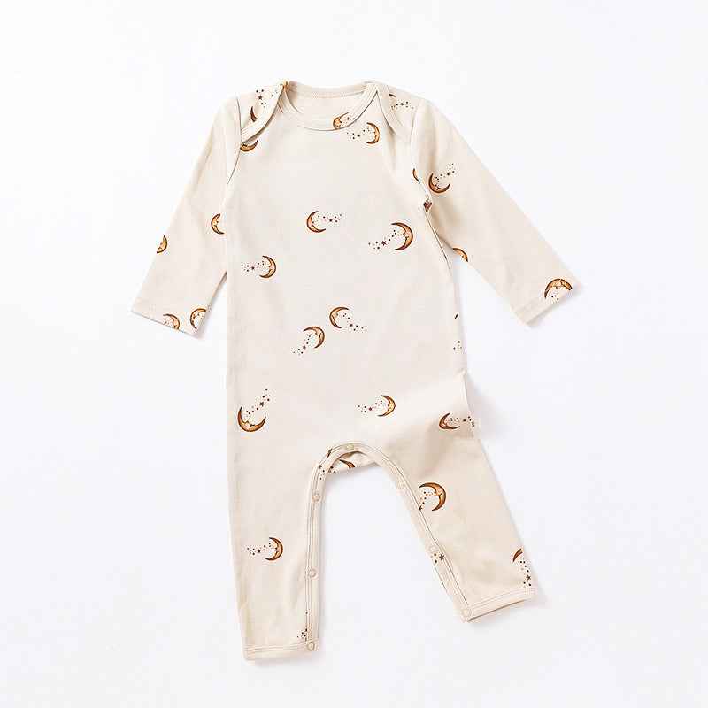 Cotton Long Sleeve Baby Romper – Moon & Dinosaur Print