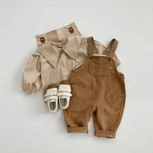 Corduroy Bear Suspender Romper – Adjustable One-Piece