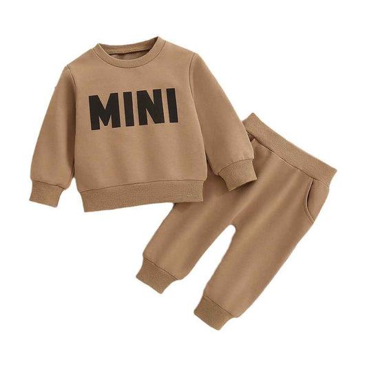MINI Print Cotton Baby Tracksuit – Beige Two-Piece Set