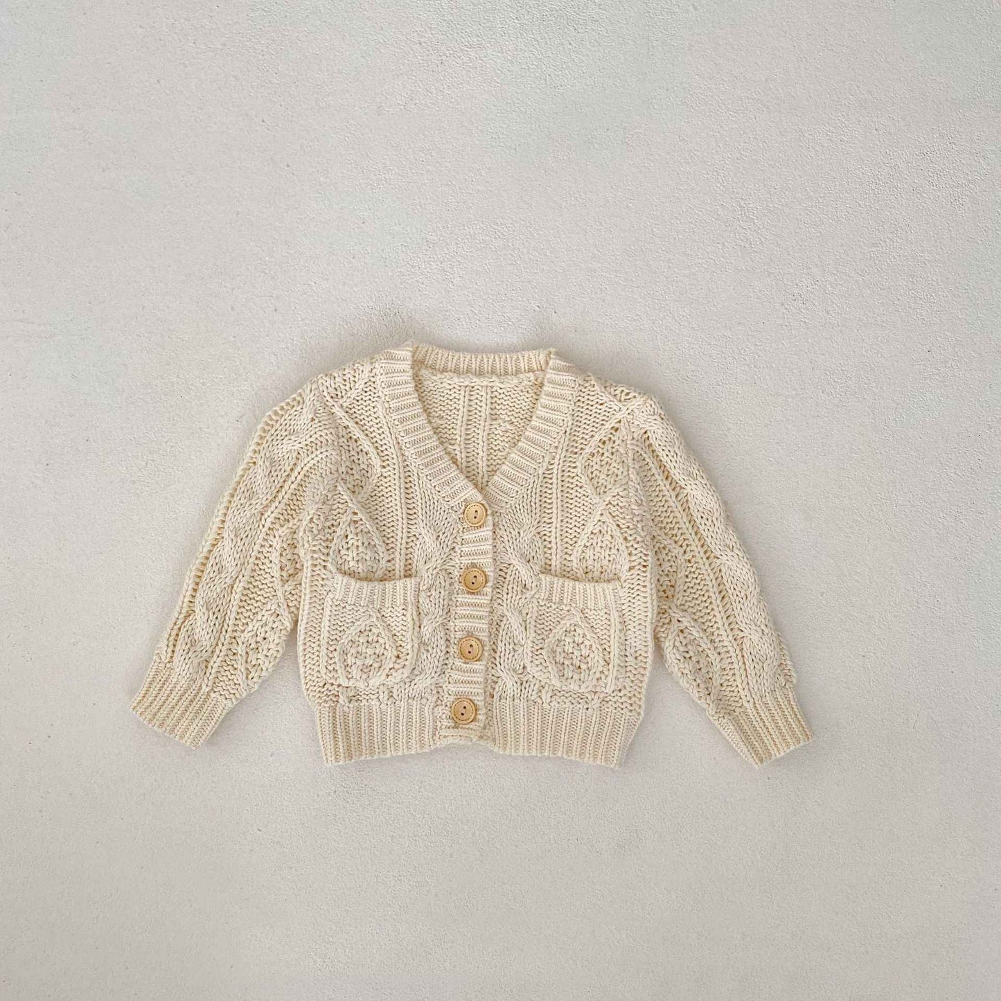 Textured Knit Baby Cardigan – Natural Cream Cotton