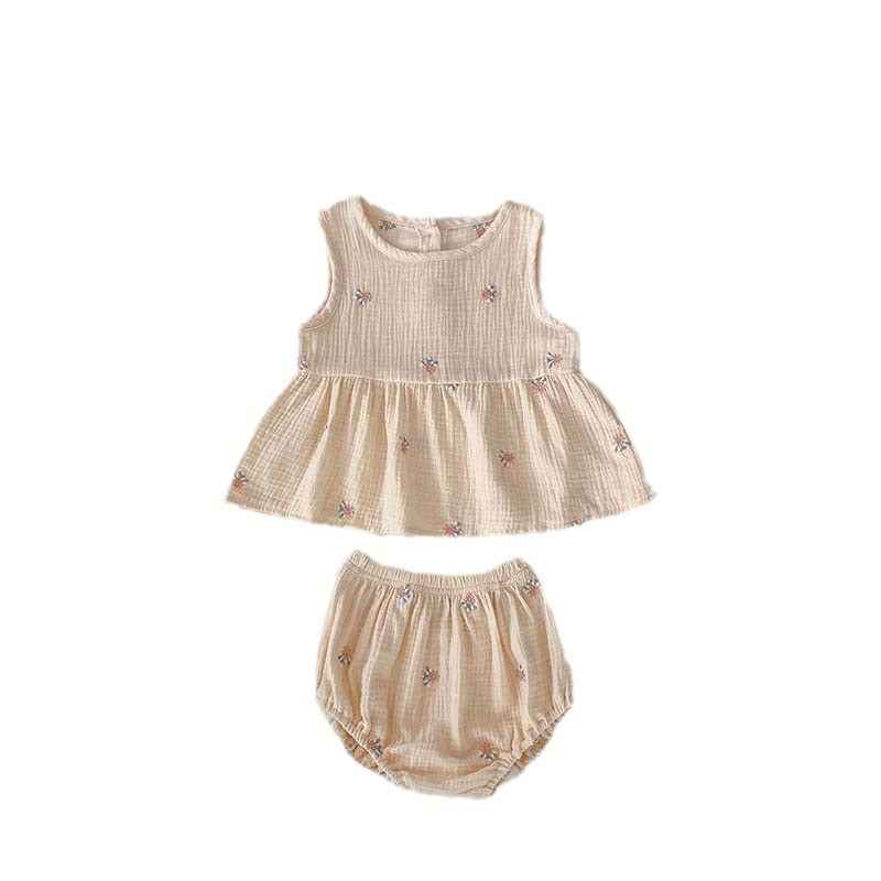 Girls' Embroidered Plaid Baby Skirt Set – Two Piece