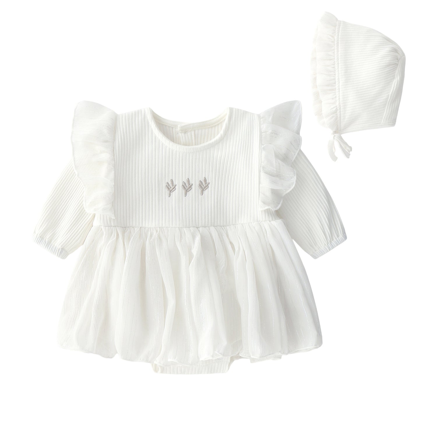 Baby Girl Romper Set – Adorable Frilly Cotton Dress Look with Bonnet