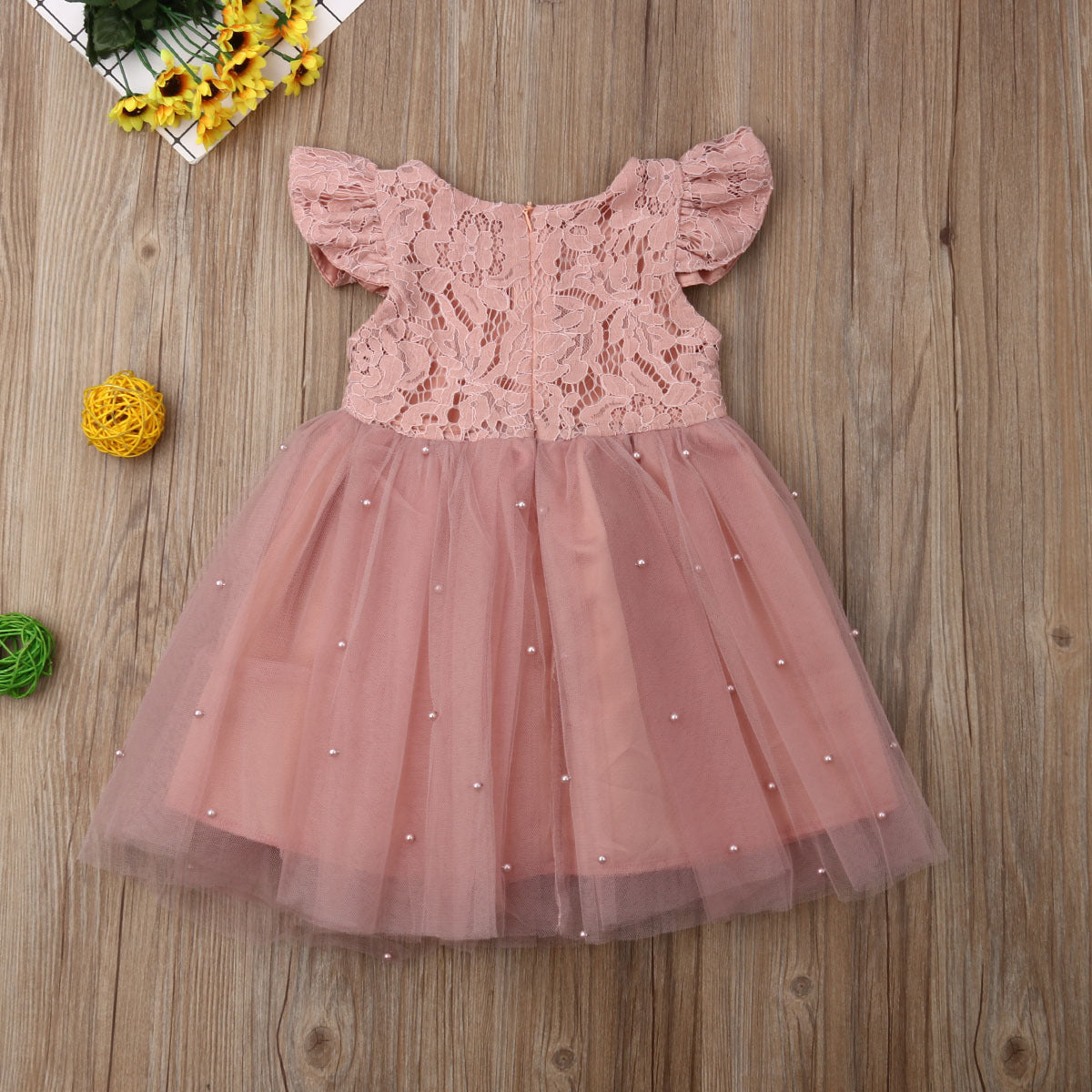 Baby Girl Party Dress - Lace Tulle Flutter Sleeves with Bow