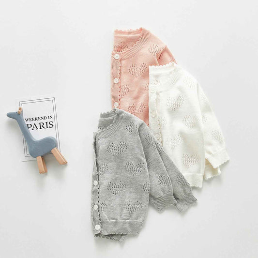 Soft Baby Knit Cardigan – Lightweight Heart Pattern Sweater