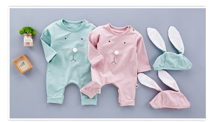 Baby Bunny Romper Set with Hat – Adorable Short Sleeve Jumpsuit & Bunny Ear Hat