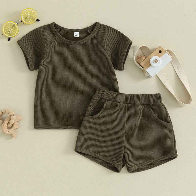 Waffle Knit Baby Outfit Set – 2-Piece Short Sleeve Top & Shorts