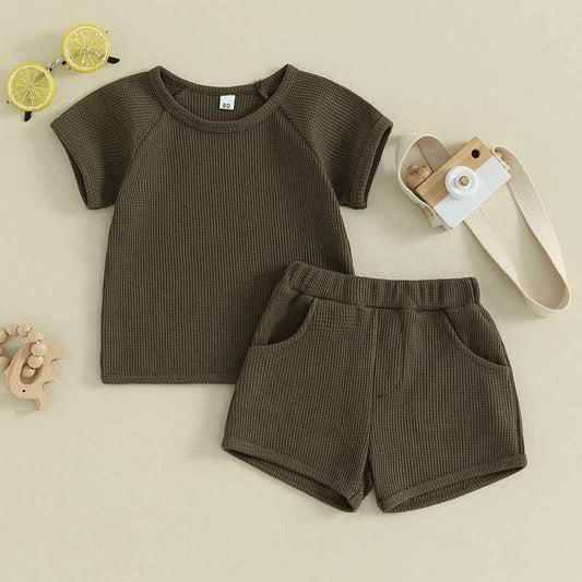 Waffle Knit Baby Outfit Set – 2-Piece Short Sleeve Top & Shorts