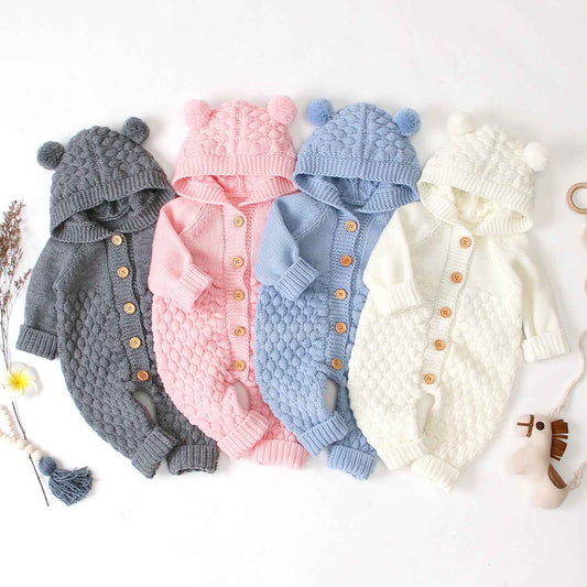 Chunky Knit Baby Jumpsuit – Hooded Bear Ear Romper
