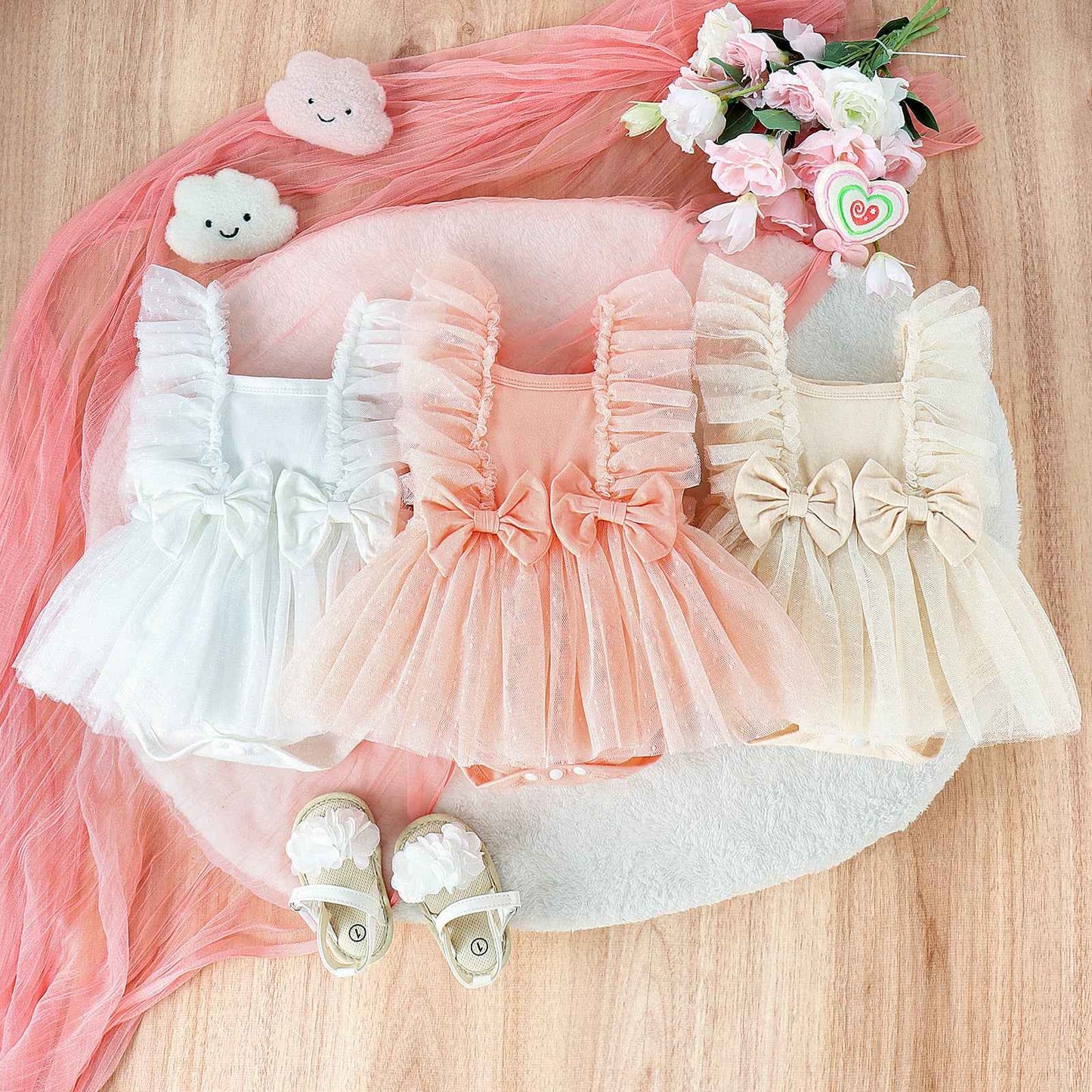 Tulle Bow Baby Dress Romper – Princess Skirt Bodysuit