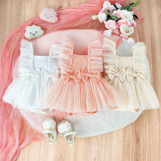 Tulle Bow Baby Dress Romper – Princess Skirt Bodysuit