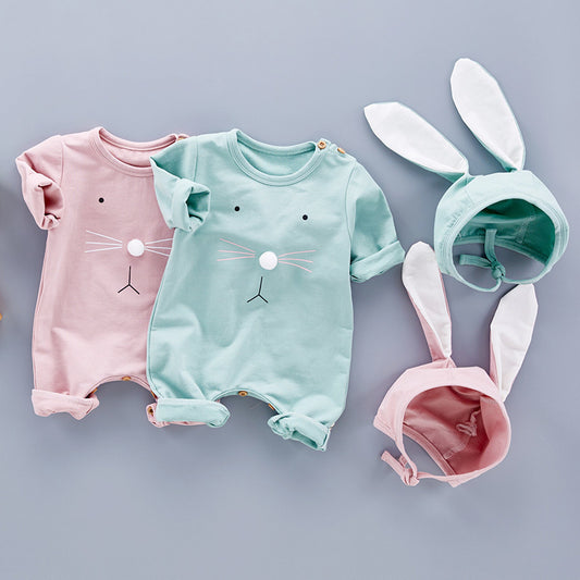 Baby Bunny Romper Set with Hat – Adorable Short Sleeve Jumpsuit & Bunny Ear Hat