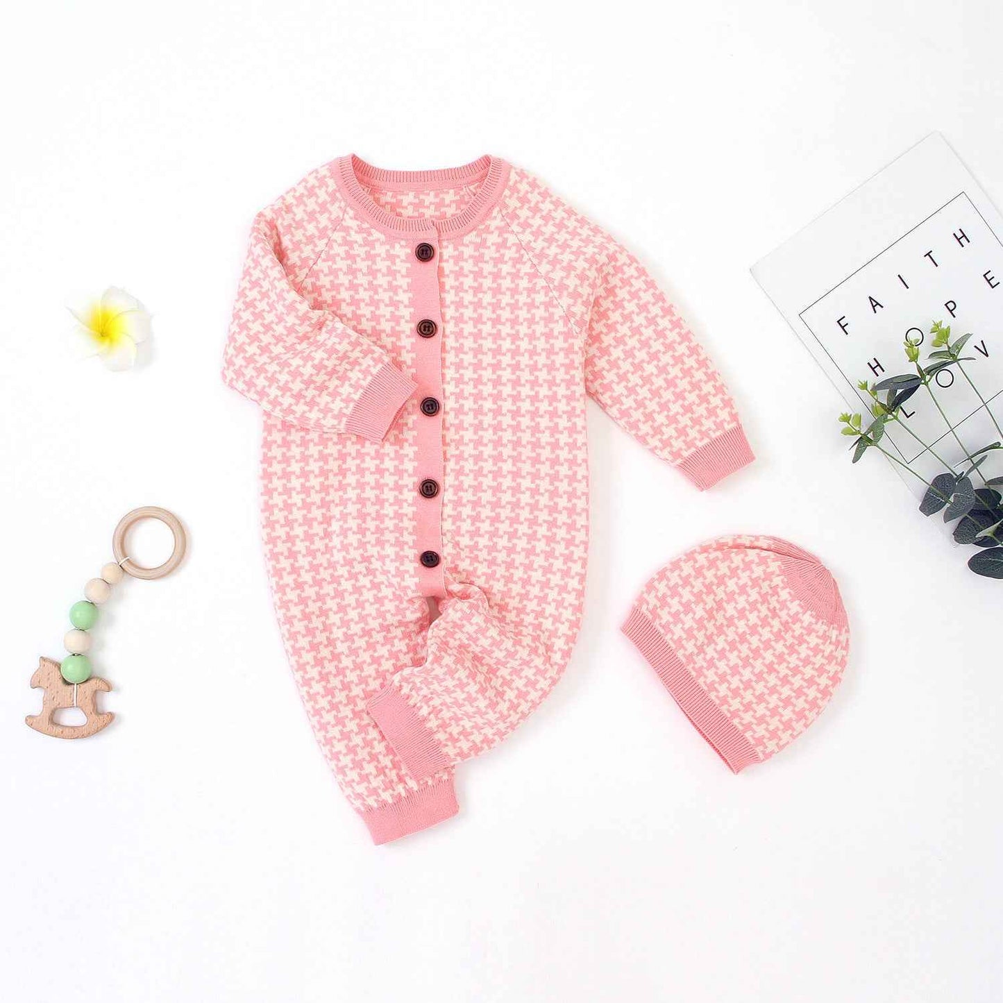 Baby Autumn Knit Set with Hat – Soft Romper & Beanie