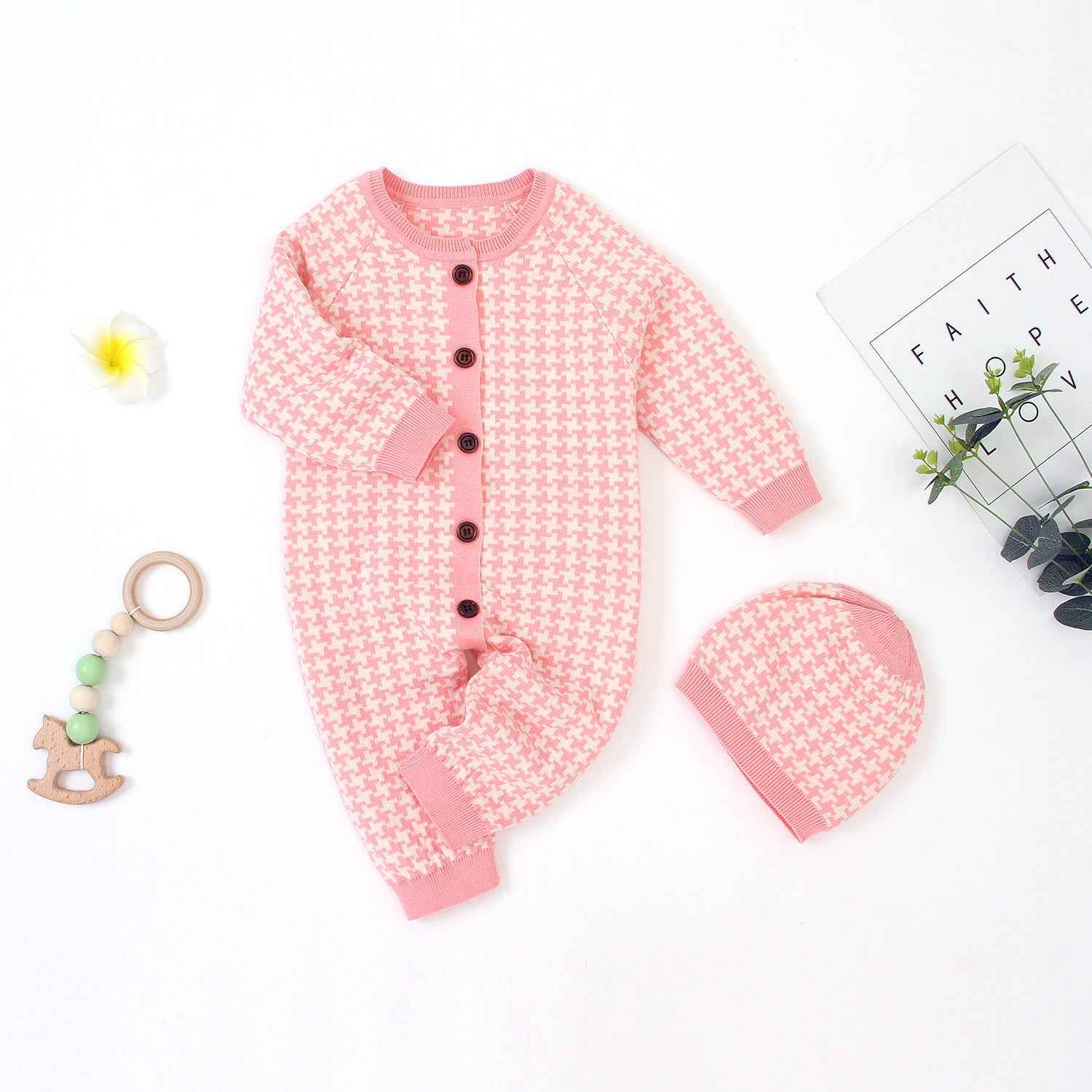 Baby Autumn Knit Set with Hat – Soft Romper & Beanie