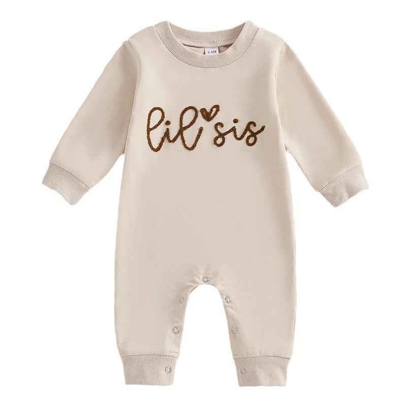 Lil Sis Embroidered Baby Romper – Neutral Cream