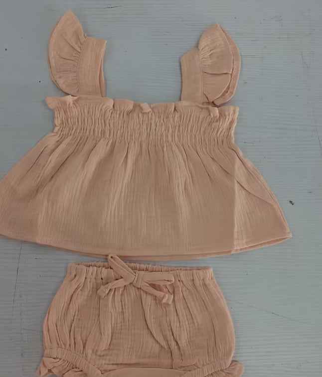 Muslin Baby Summer Set – Ruffle Top & Bloomers