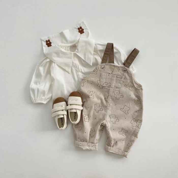 Corduroy Bear Suspender Romper – Adjustable One-Piece