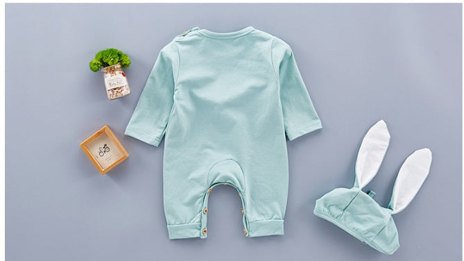 Baby Bunny Romper Set with Hat – Adorable Short Sleeve Jumpsuit & Bunny Ear Hat