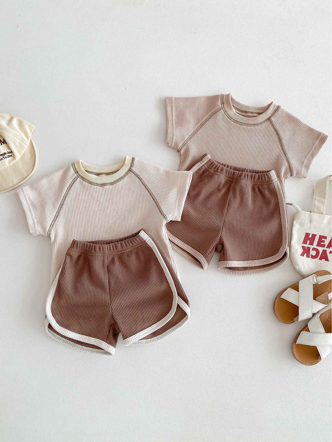 Baby Summer Waffle Knit Set – Short Sleeve Tee & Matching Shorts