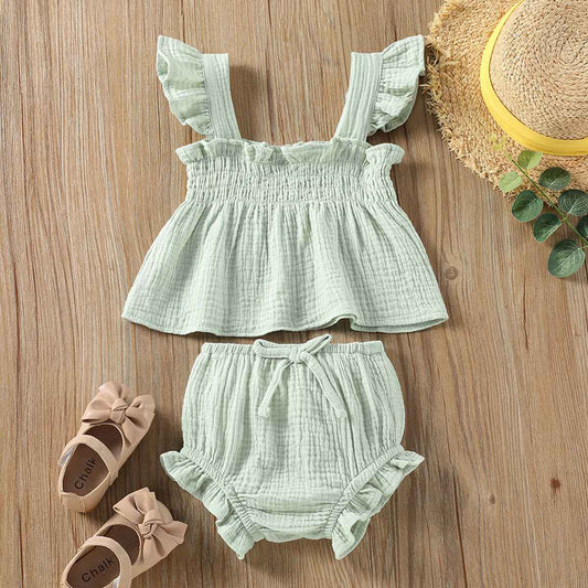 Muslin Baby Summer Set – Ruffle Top & Bloomers