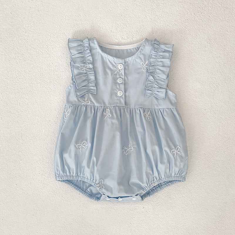 Baby Girl Embroidered Bow Dress & Romper Set