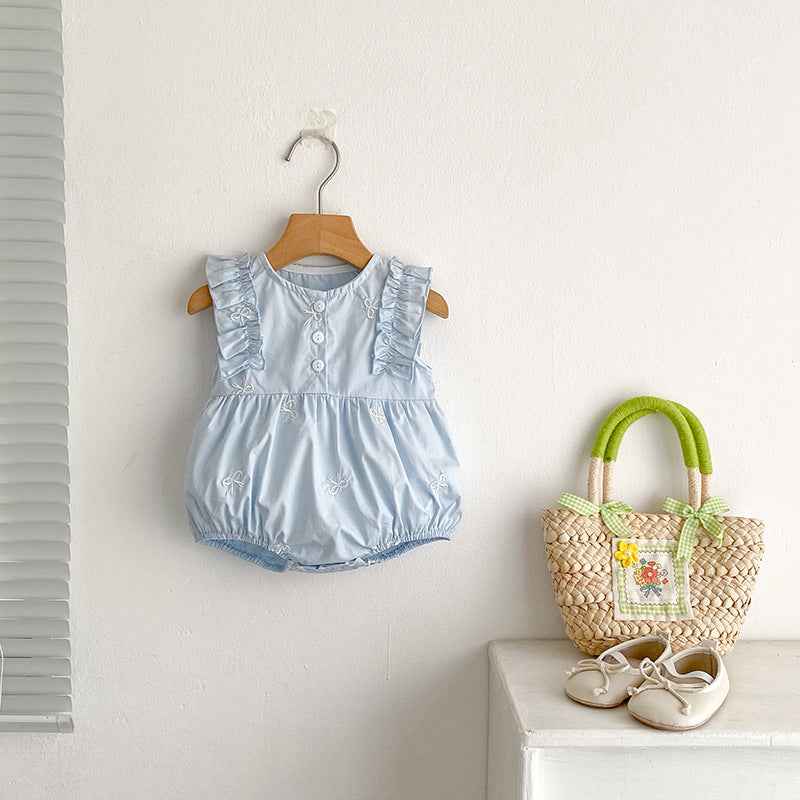 Baby Girl Embroidered Bow Dress & Romper Set